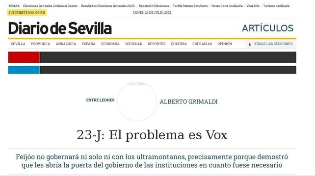 Vox o la paleo-derechona
Titulares Diario De Sevilla 2023 Jul.24