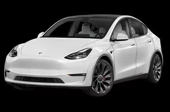 A photograph of a white, Tesla Model 3 vehicle.