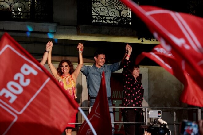 Pedro Sánchez le 23 juillet 2023, lors du résultat des élections à Madrid. © Juan Carlos Rojas / Anadolu Agency via AFP