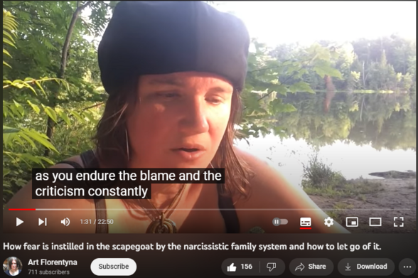 How fear is instilled in the scapegoat by the narcissistic family system and how to let go of it.
1,600 views  20 Jul 2023  Personal Growth for the Scapegoat after Surviving a Narcissistic Family System
https://artflorentyna.com/

In a narcissistic family system, fear can be created within the scapegoat through various dynamics and behaviors. Here are some ways this can occur:

The ways in which fear is created within us by our narcissistic family system

Blame and Criticism: The scapegoat is often singled out as the cause of problems within the family. 

Emotional Manipulation: Narcissistic family systems commonly involve emotional manipulation.

Emotional and Physical Abuse: Scapegoats may bear the brunt of emotional or even physical abuse within a narcissistic family system. 

Isolation and Rejection: Scapegoats often experience exclusion and rejection from other family members. They may be treated as outsiders or outcasts, leading to feelings of loneliness and alienation. 

Cultivation of Dependency: In some cases, narcissistic family systems may intentionally foster dependency in the scapegoat. By limiting their autonomy and promoting a sense of helplessness, the family ensures that the scapegoat remains reliant on them.