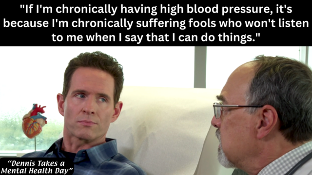 Image Of Glenn Howerton as Dennis Reynolds and Phil Abrams as Doctor Tsuma, in season 16, episode 8 of It's Always Sunny In Philadelphia on FX and Hulu.
