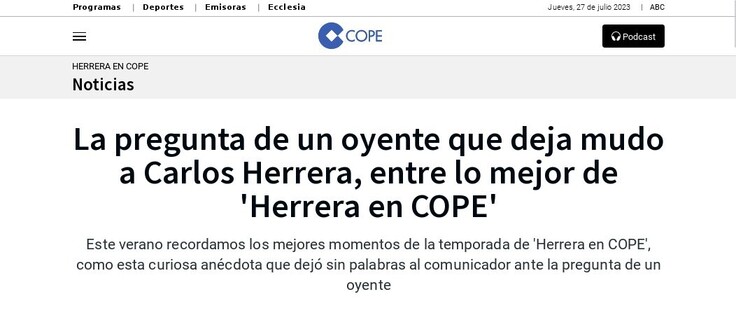 Deja mudo a Carlos Herrera
Titulares Cope 2023 Jul.27