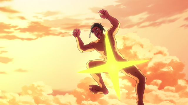 Kencho jumping in the nude from the anime series Zom 100: Bucket List of the Dead Episode 3.