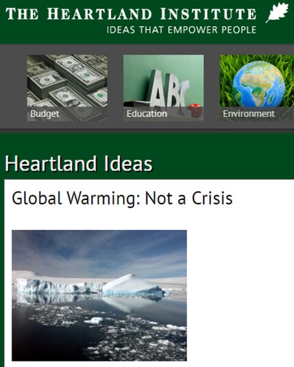 Heartland article header: Global warming not a crisis 