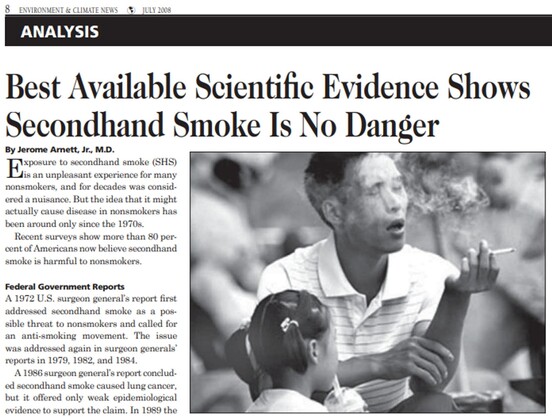 2008 Heartland article mocking the idea that 2nd hand smoke is dangerous 