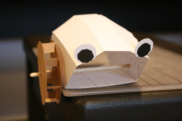 A papercraft model of Mr. Trash Wheel.