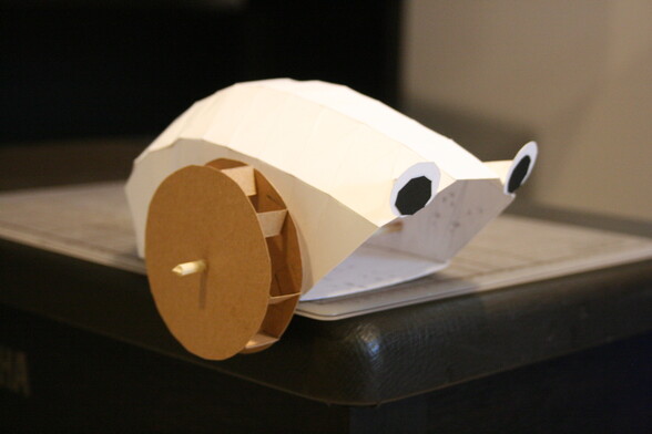 A papercraft model of Mr. Trash Wheel.