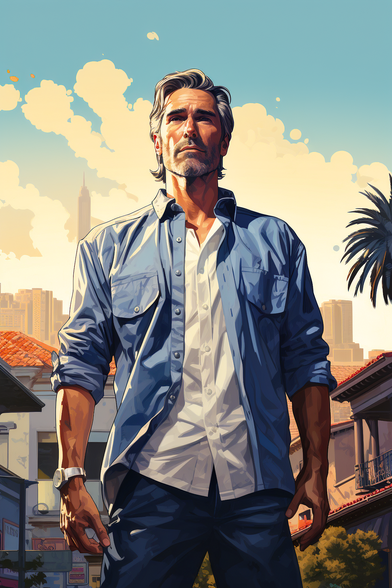 Craig Federighi in the style of a GTA:V Character. Created in Midjourney. 