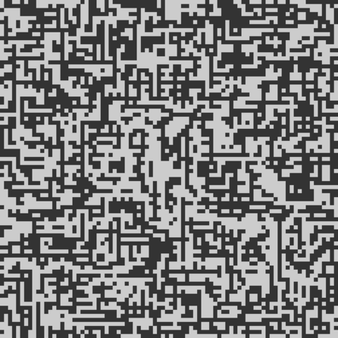 Montage of noise bitmap pattern tiles. Very well constructed shapes and more significantly influenced layout due to optional tile inverting, tile rotation, and 2 positions to place the tiles.