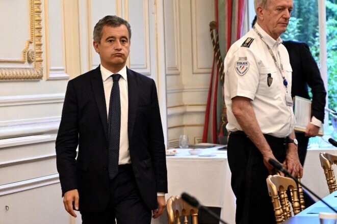 Gérald Darmanin, le ministre de l'intérieur, recevait à Beauvau les syndicats policiers, jeudi 27 juillet. © Photo Bertrand Guay / AFP