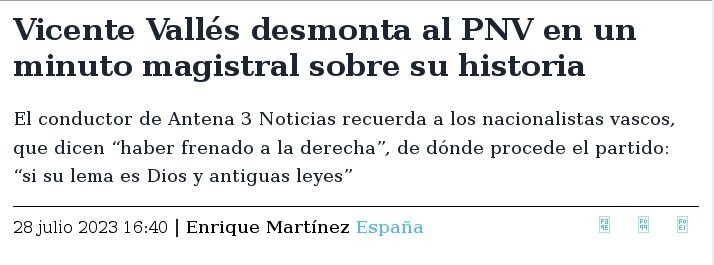 Minuto magistral de Vicente Vallés
Titulares 2023 Jul.28