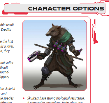 A Skulker, a humanoid alien with a rodent like appearance holding a pistol and grenade. 