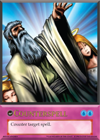 elderly man with long white hair and long white beard wearing flowing tan robes, holding his arm up, hand open palm ahead. two women with their eyes closed and halos above their heads in background