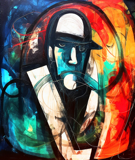 beautiful painting, abstract, detailed, shadows, baseball player