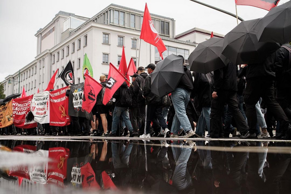 anti fascist protesters in Germany demonstrating against AFD party’s racist agenda