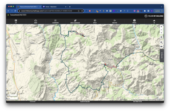 Same contour map, showing Christoph's loop around.