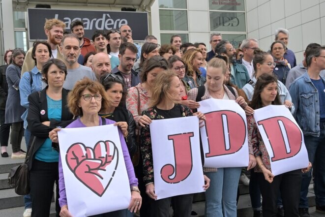 Des journalistes du « Journal du Dimanche » au 13e jour de leur grève le 5 juillet 2023. © Photo Alain Jocard/AFP