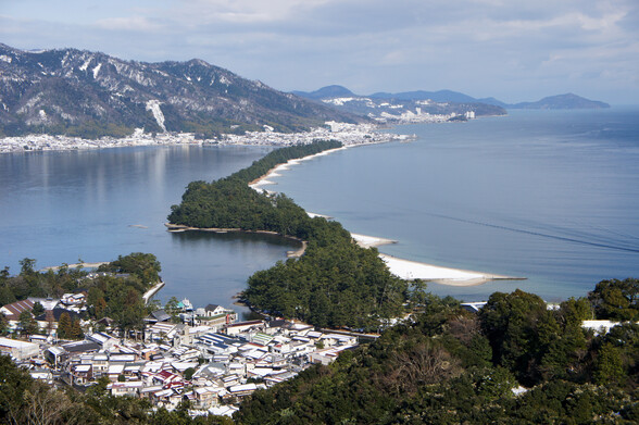 Amanohashidate dusted in snow.