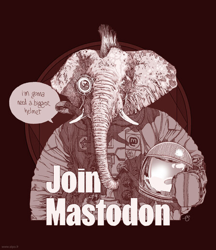 A big pachyderm in a space suit complaining: "I'm going to need a bigger helmet".