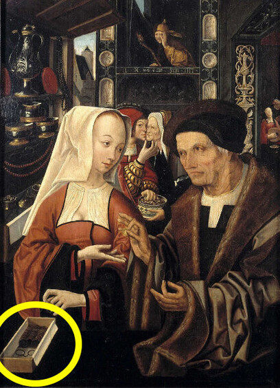 Painting "The Spectacles Seller" from Cornelisz van Oostsanen, Jacob (ca. 1470-1533).
