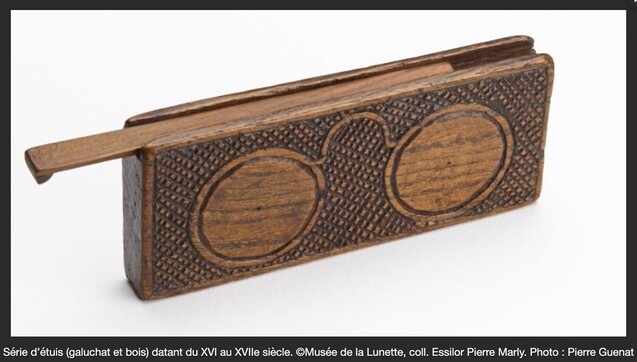 Fish-skin and wood case for eyeglasses from sixteenth-century Europe. 