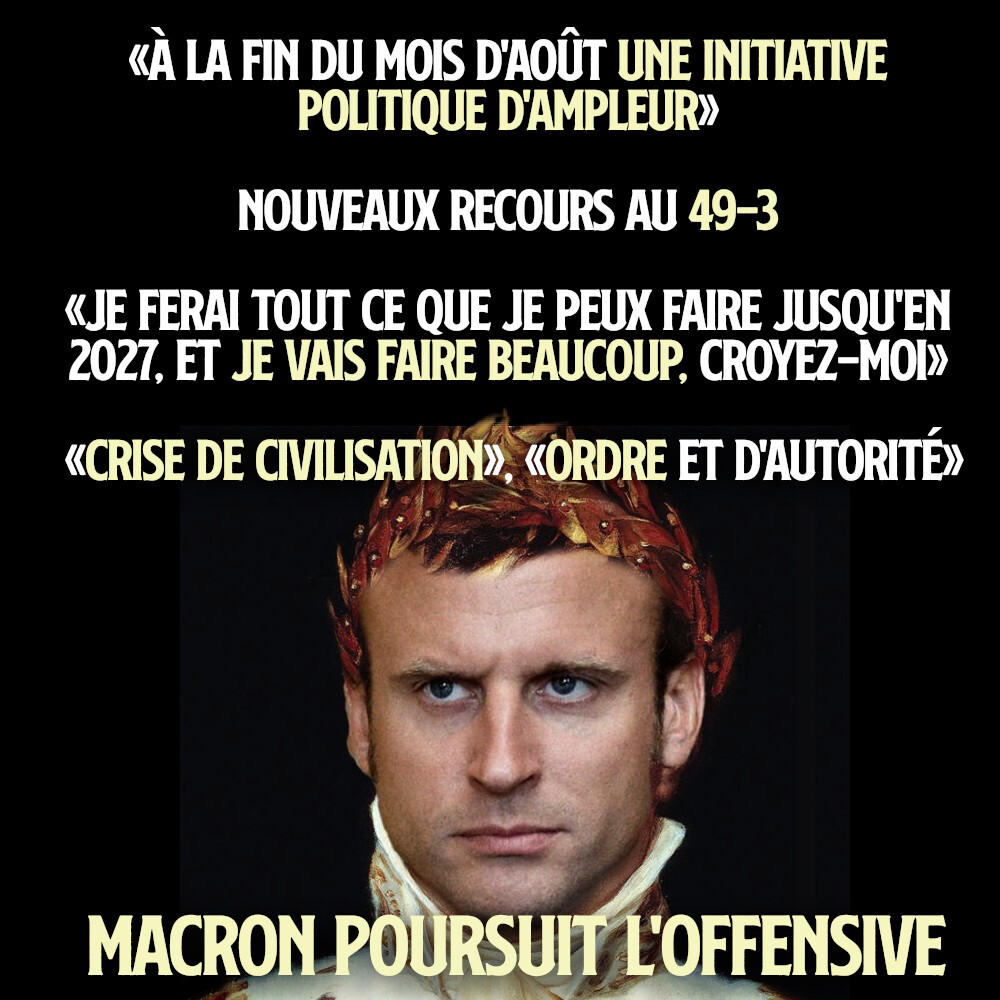 Macron en Napoléon, couvert d'une couronne de lauriers
