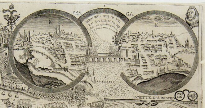 A broadside with a giant pair of glasses in the image part of the print, Germany 1621/22. 