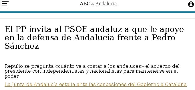 PP invita a Espadas Cejas a defender Andalucía frente al pérfido Pedro Sánchez
Titulares ABC de Sevilla 2023 Ago.04
