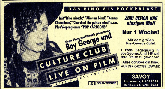 Boy George in der Kinowerbung für Culture Club Live on Film