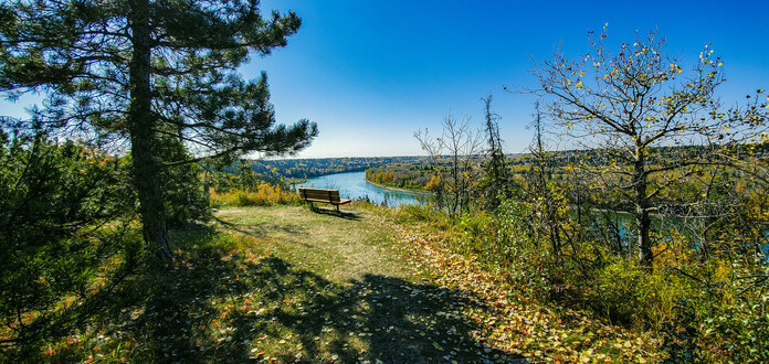 Scenic river valley overlook in Edmonton, Alberta.