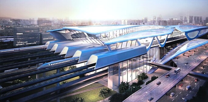 The former Kuala Lumpur-Singapore HSR station concept design at the Malaysian International Trade Exhibition Centre in 2017. 