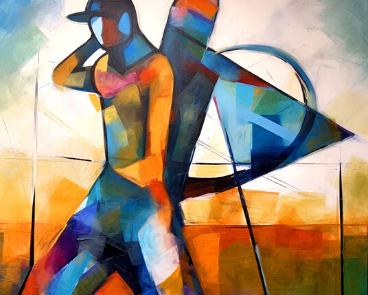 beautiful painting, abstract, detailed, shadows, baseball player