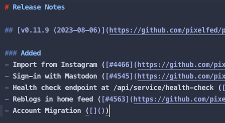 Pixelfed release notes