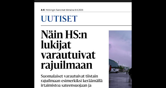 Helsingin Sanomien paperilehden otsikko: Näin HS:n lukijat varautuivat rajuilmaan