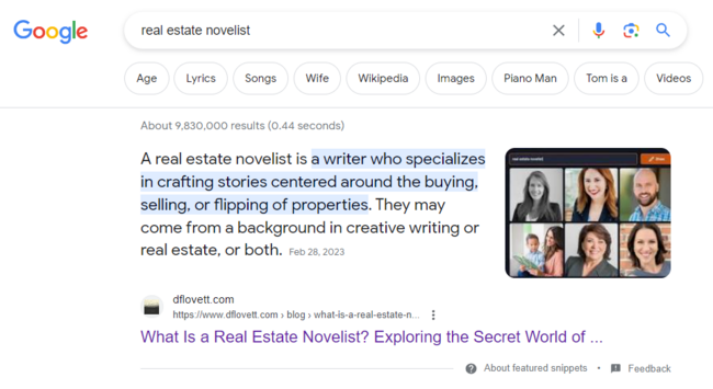 Google: real estate novelist

A real estate novelist is *a writer who specializes in crafting stories centered around the buying, selling, or flipping of properties. They may come from a background in creative writing or real estate, or both. Feb 28, 2023

dflovett.com
What is a Real Estate Novelist? Exploring the secret world of…