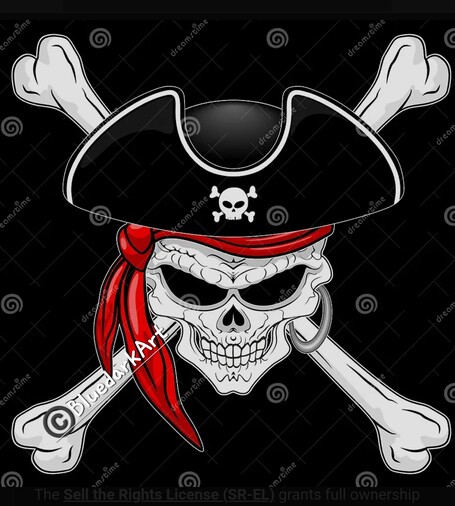 A creepy Pirate Skull with crossed sabers and red bandana, created with vector graphic art technique ©️ BluedarkArt TheChameleonArt 