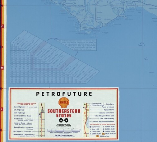 1956 Shell gas station map of Florida with 66 meters sea level rise — legend detail