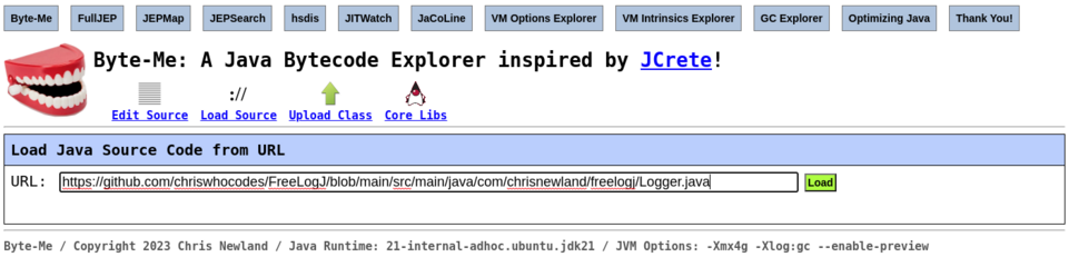 Screenshot from https://byte-me.dev showing you can now load Java source code from an external URL.