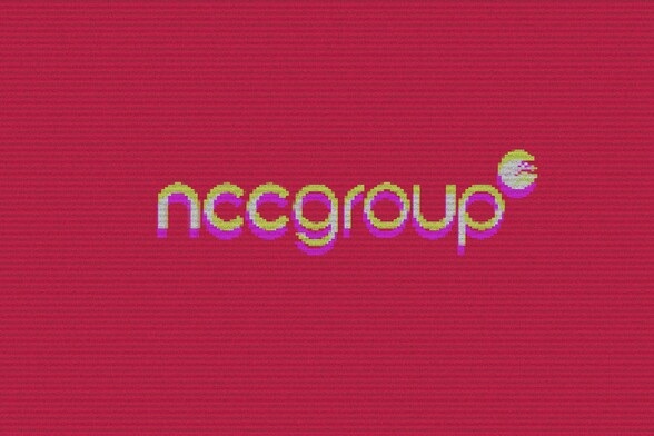 NCC Group's logo on a red, pixelated and jittered background