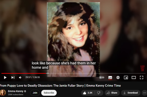 From Puppy Love to Deadly Obsession: The Jamie Fuller Story | Emma Kenny Crime Time
https://www.youtube.com/watch?v=tFleBFXQj9U
40,215 views  9 Aug 2023  #EmmaKenny #true
In today's deep dive with 'Emma Kenny Crime Time,' we venture into a haunting tale of adolescent love turned deadly—the chilling story of Jamie Fuller. This case, which unfolded in the 1990s, stands as a somber testament to how young infatuation can spiral into lethal aggression.

At just 16, Jamie Fuller murdered his 14-year-old girlfriend, Amy Carnevale, after she attempted to end their tumultuous relationship. The violent act was shocking, but the events leading up to it revealed a web of teenage angst, possessiveness, and toxic masculinity.
--
Join this channel and become a member to get access to perks:
  

 / @emmakennytv