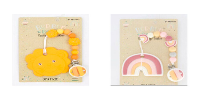 Produktabbildung: BOP BOP BABY Löwe / Regenbogen 'Beißring & Schnuller Clip-Set' (Bildquelle: TK MAXX)