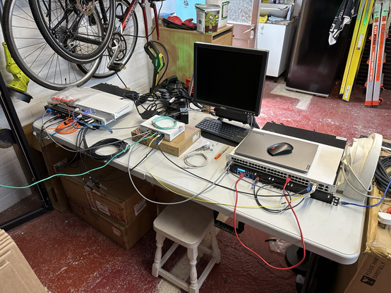 Two sets of routers with switches being configured 