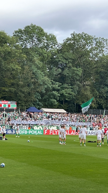 Werder Bremen ultra group Infamous Youth hold a banner with a message to midfielder Niklas Schmidt, who left the club to join FC Toulouse, for openly talking about struggling with his mental health.  “You came as a talent, you leave as a role model. Thank you, Niklas!”