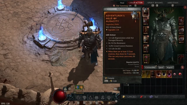 Diablo IV Druid character showing Helm gear.