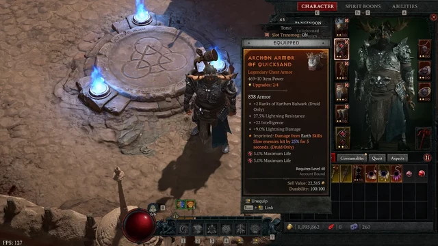 Diablo IV Druid character showing Chest Armor gear.