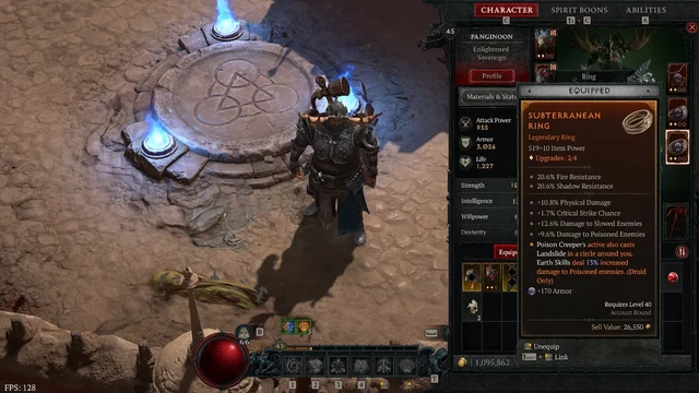 Diablo IV Druid character showing Ring gear.