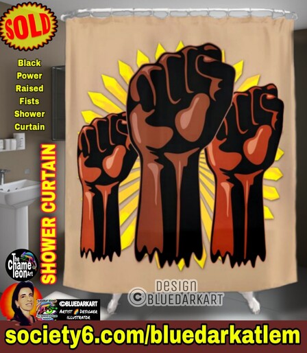 Black Power Fists, original Vector Art Copyright BluedarkArt TheChameleonArt ● Here printed on shower curtains, available for sale in BluedarkArt Society6 Shop
