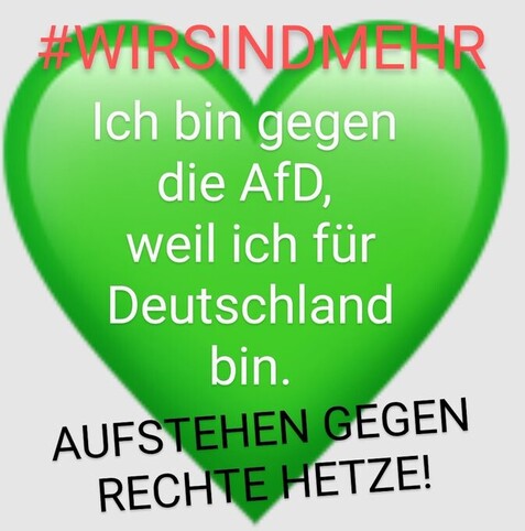 #WIRSINDMEHR

PRGN TN AUFSTEHENISEGEN RECHWEHETZE! 

Ich bin gegen die AfD, weil ich für Deutschland bin.

AUFSTEHEN GEGEN RECHTE HETZE!