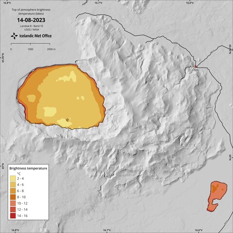 A map showing the temperature of the lake water in Lake Askja