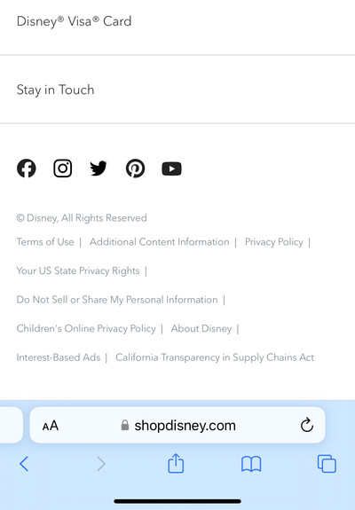 Disney store social media bar 